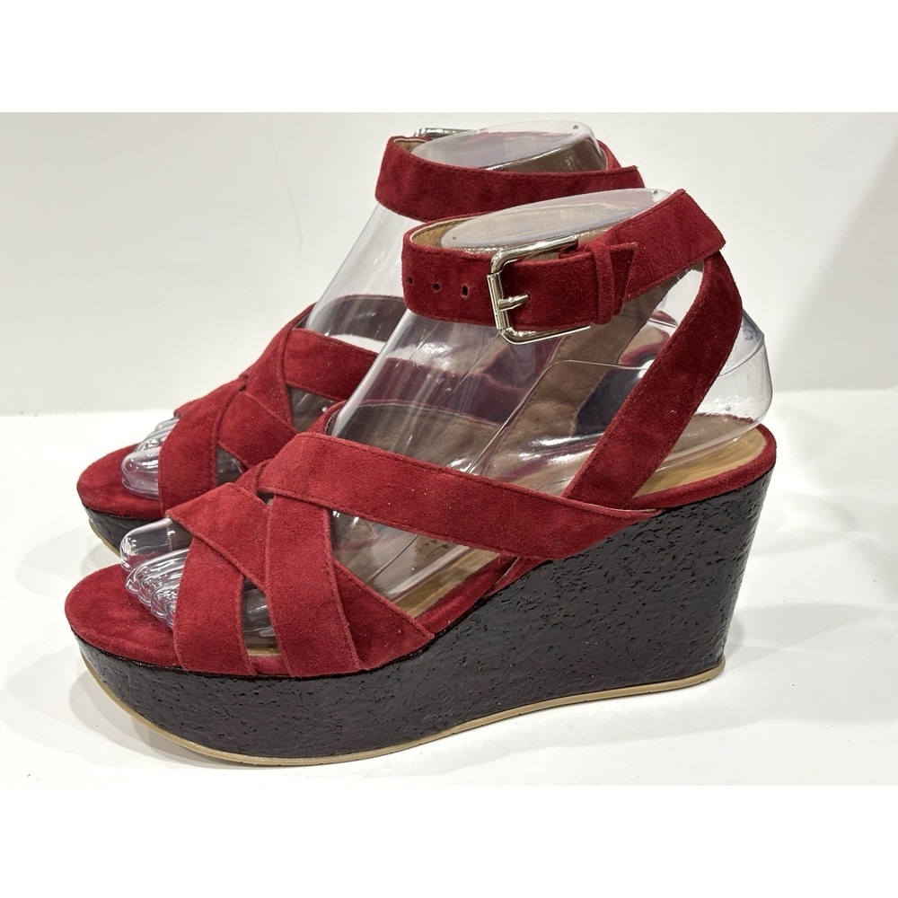 Nina Originals Red Platform Wedge Sandals Ankle Strap Open Toe Women's 6.5M